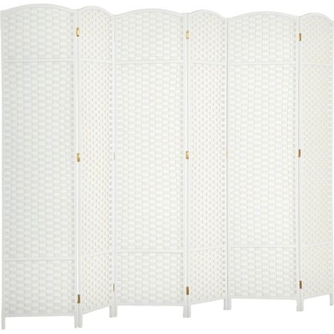 Cloison séparatrice 6 panneaux, paravent pliable, mur de protection visuel adapté au salon, chambre et bureau domestique, couleur blanche