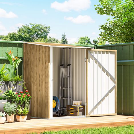 Casetta da Giardino Porta Attrezzi in Acciaio Galvanizzato con Porta a Battente, 100x104x160 cm, Marrone Chiaro (1/5)