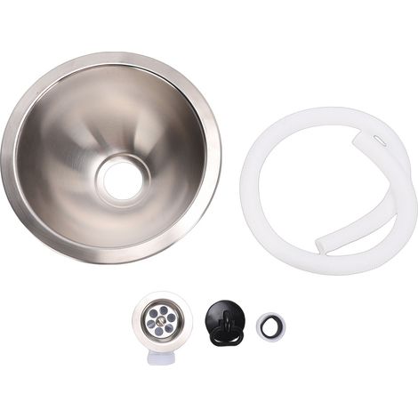 Évier rond en acier inoxydable de 9.53 pouces, finition miroir brossé, Mini cuisine simple avec filtre de vidange pour bateaux, Yachts, camping-car (1/5)
