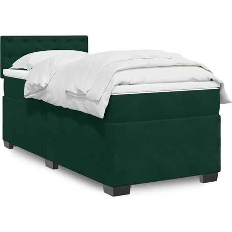 Cama box spring con colchón terciopelo verde oscuro 90x200 cm (1/5)