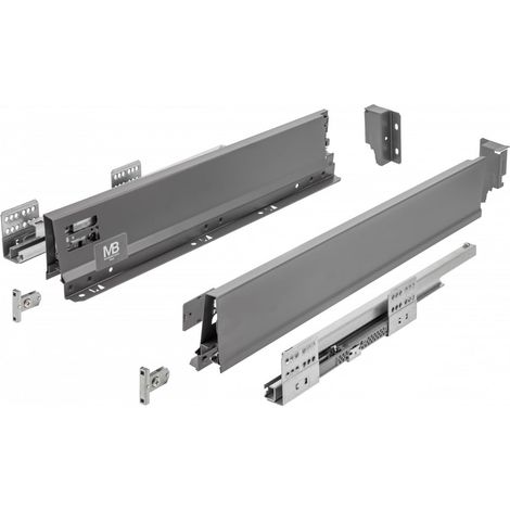 GTV - Modern Box Pro guide per cassetti I L = 450 mm H = 84 mm I antracite I cassetto con chiusura silenziosa I sincronizzazione del percorso delle guide I carico fino a 40 kg I PB-MBPRO-KPL450A