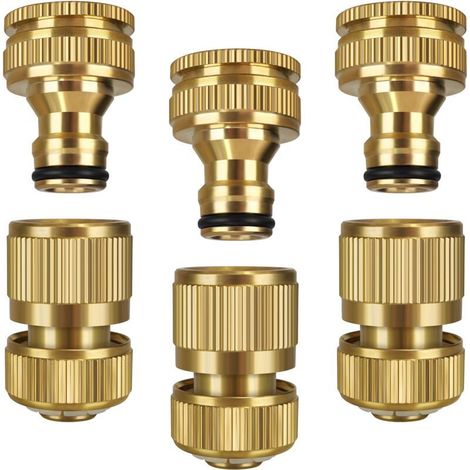 2-piece garden hose connector, solid brass garden tap connector, 2-in-1 tap connector, quick release garden hose fittings, tap adapter (1/5)