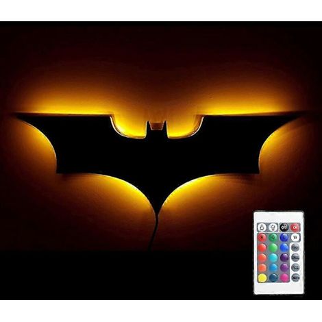 Lampe murale chauve-souris 3D créative, veilleuse décorative LED RGB, télécommande, lampe d'ambiance pour salle de jeux, bar ou table de chevet. (1/3)
