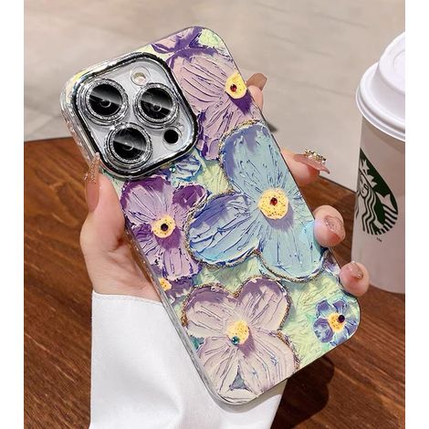 Coque de téléphone à motif floral irisé, motif nuage fleuri, coque rétro colorée, idéale pour les filles, imprimé de fleurs façon