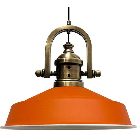 Suspension Industrielle en Métal Orange Peint à la Main – Lustre Vintage E27 Ø41 cm pour Salon, Chambre ou Salle à Manger (1/5)