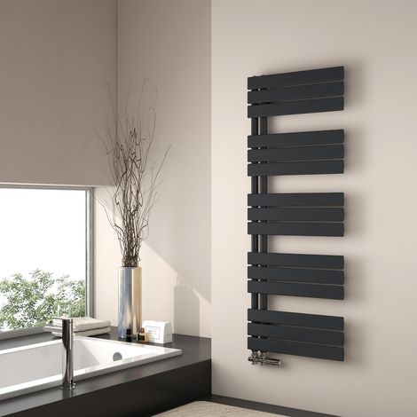 EMKE Scaldasalviette ad acqua calda, 1320x500mm - Scaldasalviette a pannello piatto, nero opaco