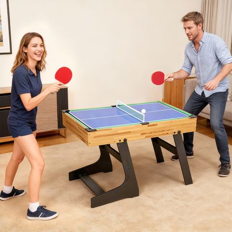 Table multijeux 13 en 1 pliable, table de jeu baby-foot, pour enfants et adultes 120 x 106 x 82 centimètres noyer clair, billard