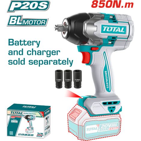 AVVITATORE A IMPULSI A BATTERIA 20V 1/2" 850Nm SOLO CORPO MACCHINA TOTAL (1/2)