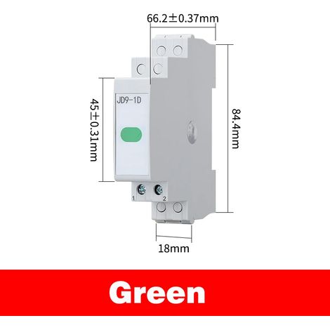 (Vert AC/DC 220 V) Boîtier de distribution sur rail DIN, voyant d'alimentation, voyant LED 220 V/24 V, format fin, monop. Voyants d'avertissement rouge et vert. (1/5)