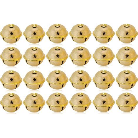 24 Stück 40 mm große, bemalte Weihnachtsglocken aus Eisen, mattierte, hohle Pentagrammglocken für Dekorationen und Schlüsselanhänger, Gelb (1/5)
