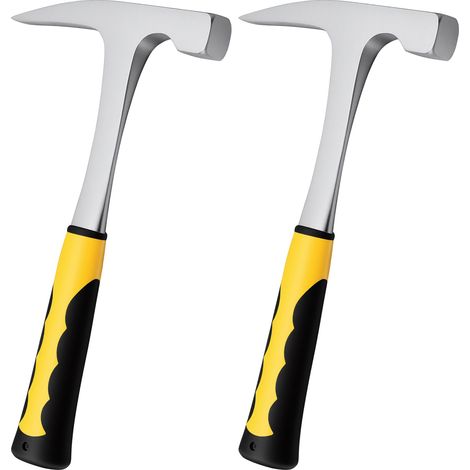 Lot de 2 marteaux de géologue, marteau de brique de 473 g avec manche noir et jaune, marteau de géologie pour travaux de maçonnerie en pierre, études géologiques