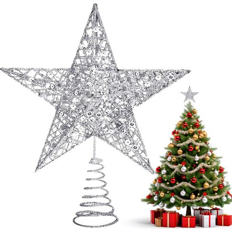 Étoile De Sapin De Noel 15 Cm 3d Extra Complète Étincelante Christmas Tree Topper Star Pour Noël Décoration Argenté (1/5)