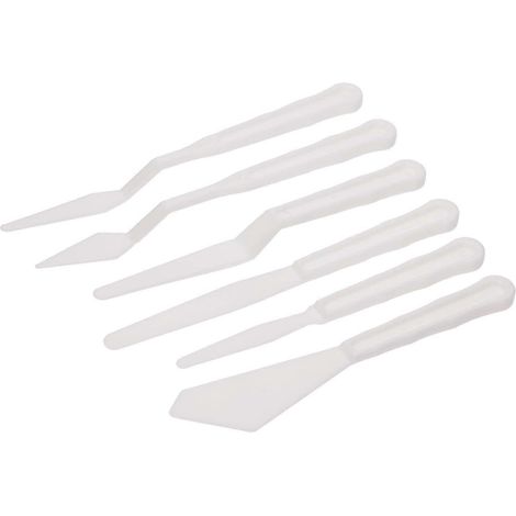 Ensemble de 6 couteaux à palette en plastique Angel, spatules blanches pour peintre, idéales pour le mélange des couleurs à l'huile et à l'acrylique. (1/4)
