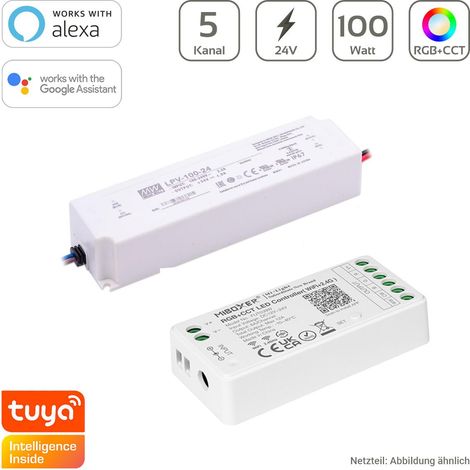 RGB+CCT Dimmer-Set 100W MiBoxer RGB+CCT WIFI LED Controller 5 Kanal 12/24V + Mean Well LPV-100-24 Netzteil 100W 24V 4.2A IP67 (1/3)