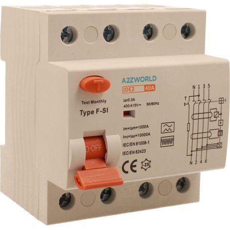 RCCB Interruttore Differenziale Puro Tipo F - SI 3P+N 4M 10000A 300mA Super Immunizzato AC 400V IP20 IEC61008-1, Corrente Disponibili 25A 40A 63A  (40A)