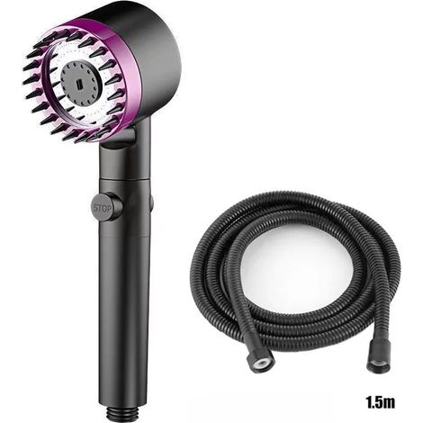 (Violet C) Filtre de douche portable Trois modes de débit d'eau Pommeau de douche Massage Accessoires de salle de bain Boutons d'arrêt d'eau à un clic (1/5)