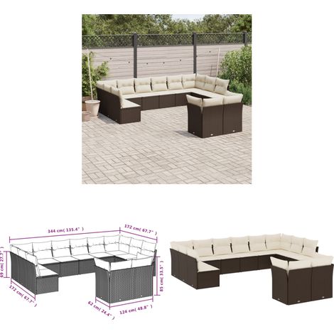 Salon de jardin avec coussins 12 pcs marron résine tressée - Salon De Jardin - Mobilier Extérieur - Salon D'extérieur - Set De Salon - Résine Tressée - Home & Living (1/3)