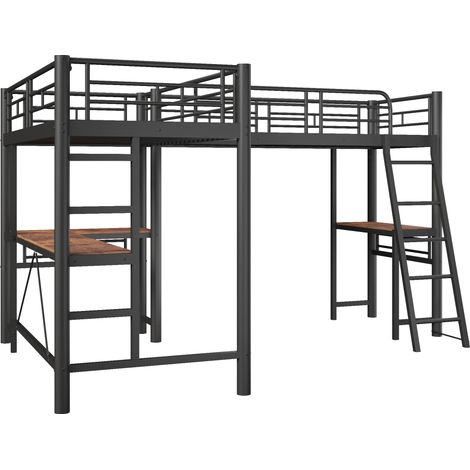 Lit mezzanine double 90 x 200 cm avec bureau et échelles HOMVRA noir (1/5)