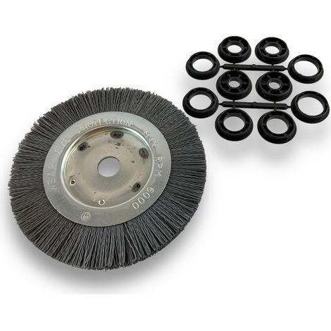 Brosse circulaire NYLON Abrasif  Ø 175 mm  Epaisseur 1 rang  Carbure de silicium Grain 240  Alésage 20 mm + réducteur bague 16/12 mm  Touret meuleuse ponceuse  Kibros 214176KR240 (1/5)