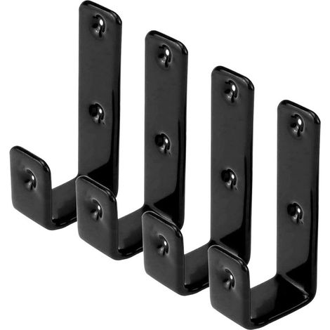 Lot de 4 crochets robustes en acier inoxydable revêtus de J de 2,5 cm pour décoration de lit, garage, rangement des outils de câble, noir (1/5)