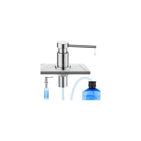 Dispensador de jabón de cocina con acabado cepillado - Capacidad de 300 ml - Incluye una manguera de extensión de silicona de 1,25 m - Apto para fregaderos de cocina empotrados (1/5)