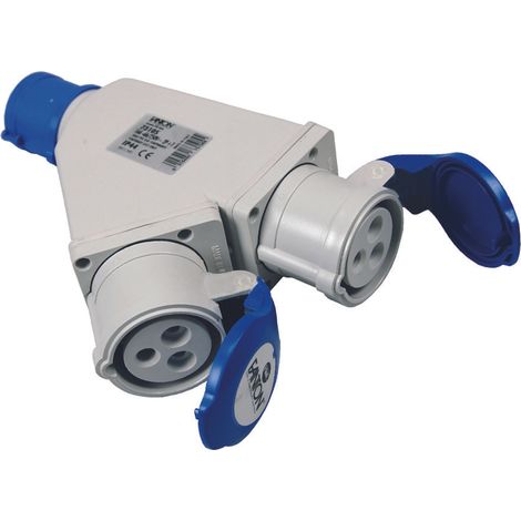 ADATTATORE INDUSTRIALE CON SPINA E 2 PRESE CEE 309 IP44  16A colore blu 73105    FANTON