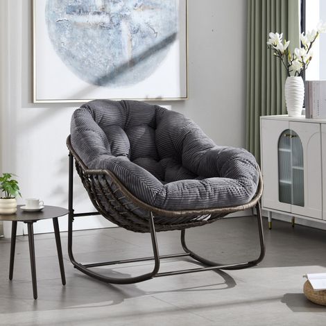 Fauteuil suspendu en rotin d'extérieur, assise rembourrée avec dossier, idéal pour l'entrée, le salon, la terrasse ou le jardin. (1/5)