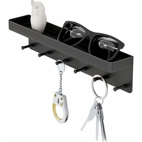 Schwarzer Wandschlüsselhalter aus Metall, Türhaken, Wandhaken, Kleiderhaken, Klebehaken ohne Bohren, für Wand Bad Küche Wohnzimmer (1/5)