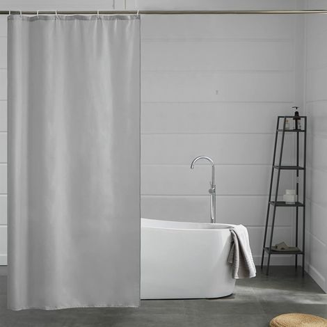 c Petit Rideau de Douche,Gris,Anti Moisissure,Tissu Polyester,Imperméable,Rideaux Baignoire,Lavable,6 Crochets,100x200cm (1/5)