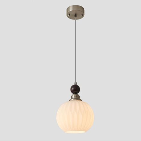 Suspension globe blanc, lampe suspendue en métal nickel-sable avec abat-jour en boule de verre, lampes à suspension de salle à manger, douille E27, lustre réglable en hauteur, lumières rétro du milieu (1/5)