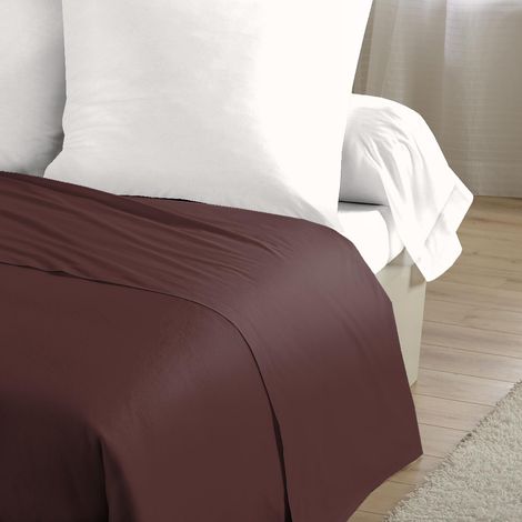 Lenzuolo piatto 180 x 290 cm – 100% cotone 57 fili/cm² – Cioccolato – Morbido, resistente, facile da pulire – Certificato Oeko-TEX
