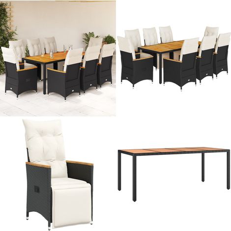 9-tlg. Garten-Bistro-Set mit Kissen Schwarz Poly Rattan - Gartenmöbel - Bistroset - Esstisch - Lounge Sessel - Outdoor Möbel - Home & Living (1/5)