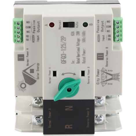Commutateur de transfert automatique double alimentation 2P, temporisateur de commutation rapide en millisecondes, AC230V 50/60Hz PV vers secteur 63A (1/5)