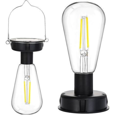 Paquete de 2 faroles solares para exteriores con bombilla LED transparente de 8 cm, para colgar individualmente, multifuncionales, resistentes a la intemperie, para terraza, patio y mesa. (1/5)