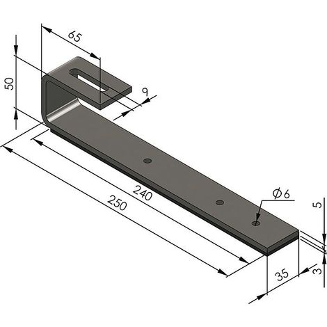 Crochet simple Lg 250 mm en Inox pour Toit en Tuile, Ardoise et Bitume avec plaque caoutchouc