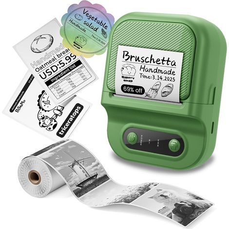 Étiqueteuse portable Bluetooth, mini imprimante thermique de poche, connexion Bluetooth rapide, impression sans encre et sécurisée, idéale pour la maison, le bureau, l'école (légumes). (1/5)