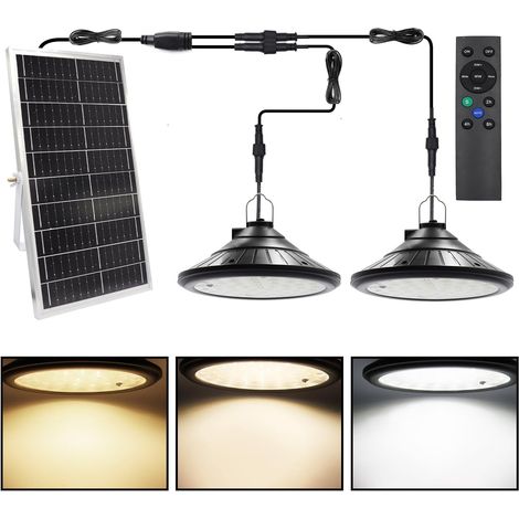 2 Lampe Suspendue Solaire Exterieur Intérieur, Lampe Solaire 4 Modes Eclairage Solaire avec Télécommande, 3 Luminosité, 3200K 4800K 5200K, IP66 étanche Pendant Lumière pour Jardin Garage Cour Patio (1/5)