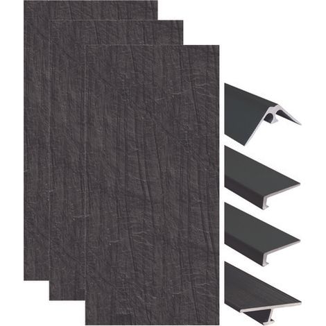ONDEE ZEN - Pack complet de montage panneaux muraux Ardoise 200 cm - Profilé noir inclus (1/4)