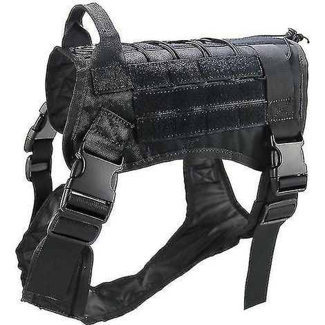 Harnais tactique pour chien avec poignées en nylon, harnais d'entraînement réglable, gilet de travail pour animaux de compagnie - Taille M - Noir (1/4)