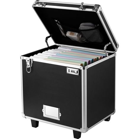 Boîte de Rangement à Dossiers sur Roulettes, 39,6 x 32 x 38,1 cm, Mallette à Documents Mobile Verrouillable Portable avec Poignée Télescopique, Serrure, pour Bureau, Voyage Affaire, Déplacement (1/5)