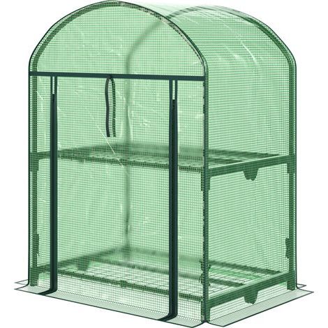 Mini-Gartengewächshaus mit 2 Metallregalen und PE-Abdeckung, 69 x 49 x 92 cm, Grün (1/5)