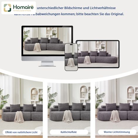 Graues Samtsofa 200 x 90 x 80 cm HOMAIRE (1/5)