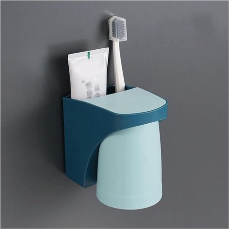 Ensemble porte-brosse à dents magnétique – support et gobelet pour brosse à dents – 2 en 1 – Sans perçage – PP – bleu (1/5)