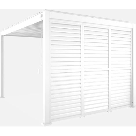 Pérgola bioclimática de aluminio 3x4m + 3 persianas 1m lamas orientables