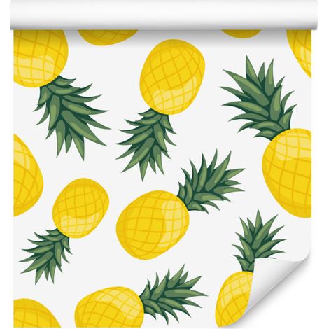 Ananas-Tapete, weiß und gelb, für Wohn- und Schlafzimmer, 50 x 1000 cm (1/4)