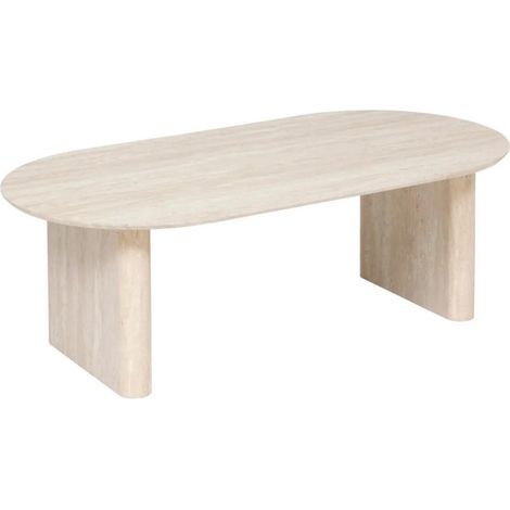 Atmosphera – Table basse ovale effet travertin 120cm beige – MDF solide – Finition mate texturée – À monter soi-même