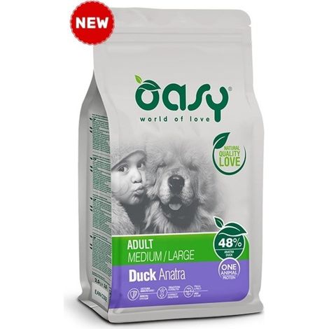Oasy One Trockenfutter für ausgewachsene Hunde mit tierischem Protein, Ente, 12 kg