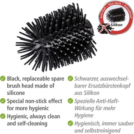 Wenko – Pointe de rechange pour brosse WC en silicone noir Ø 7,5 cm – Tête autonettoyante – Accessoire hygiénique pour salle de bain (1/5)