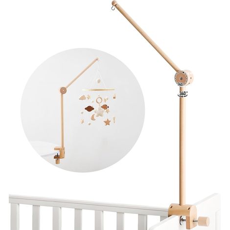Support mobile en bois pour lit de bébé, bras mobile réglable en hauteur et rotatif à 360° avec base incurvée étendue, accessoire de lit de bébés, décoration (1/5)