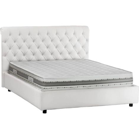 Talamo Italia - Letto matrimoniale Arnorld, Letto contenitore e testata in ecopelle, 100% Made in Italy, Apertura frontale, Bianco, adatto a materasso da 160x190 cm (1/5)
